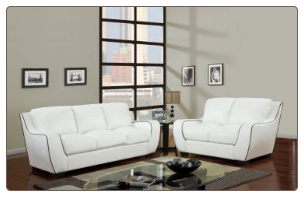 White  Bonded Leather 3 PC Sofa Set with White Trim (Sofa, Loveseat and Chair)