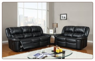 Black Bonded Leather 3 PC Reclining Sofa Set with Accent Stitching (Sofa, Loveseat and Recliner)