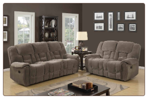 U101 Reclining Living Room Set in Lisa Taupe Fabric