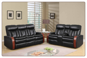 U9673 Reclining Living Room Set in Black Leather Gel