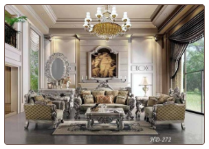 Luxury Traditional Living Room Upholstery Set With Carved Wood Details HD-272